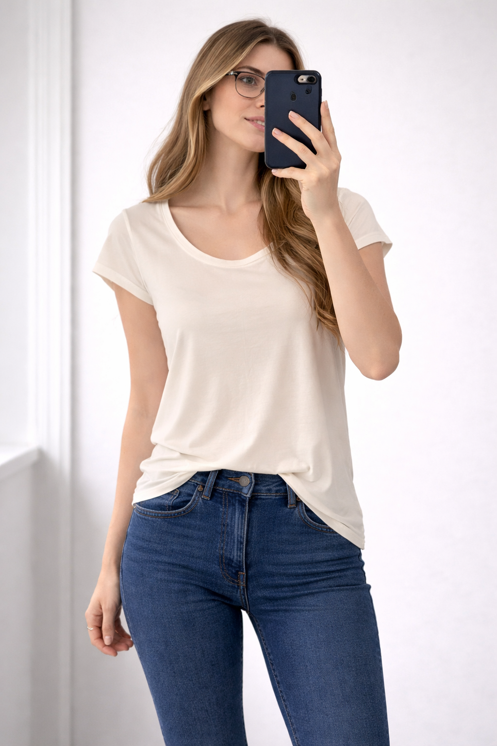 Topshop Cream Cotton Scoop Neck T-Shirt – UK 12