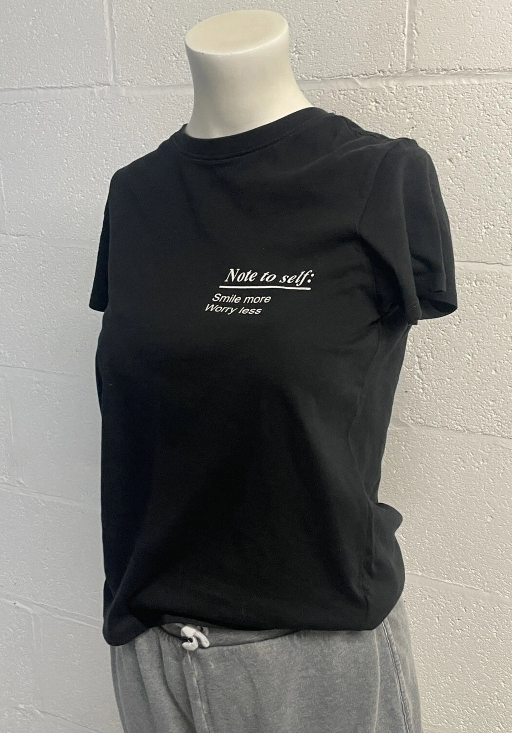 Primark Cares “Note To Self” Black Slogan Tee – XS (UK 6/8)