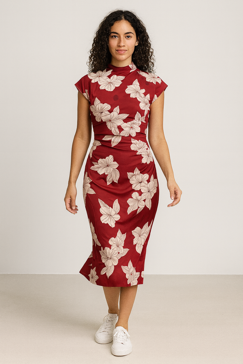 Karen Millen Red Floral Bodycon Midi Dress UK 12