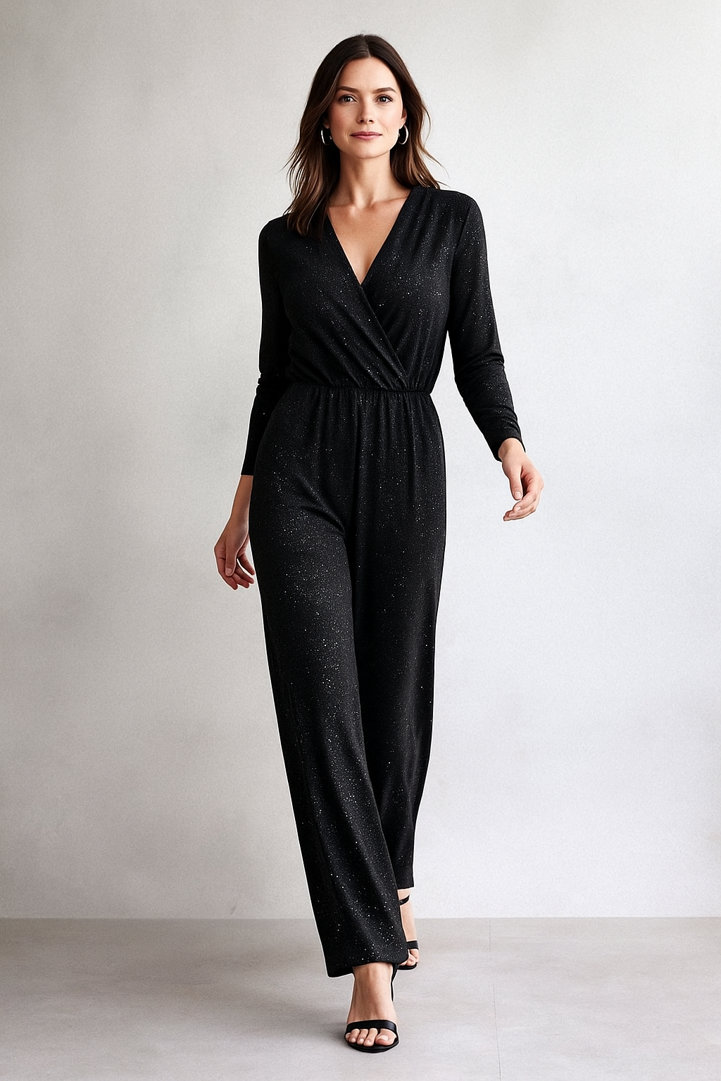 M&Co Black Sparkle Wrap Front Jumpsuit – UK 10