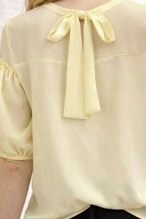 French Connection Lemon Sheer Yoke Puff Sleeve Blouse | UK 8