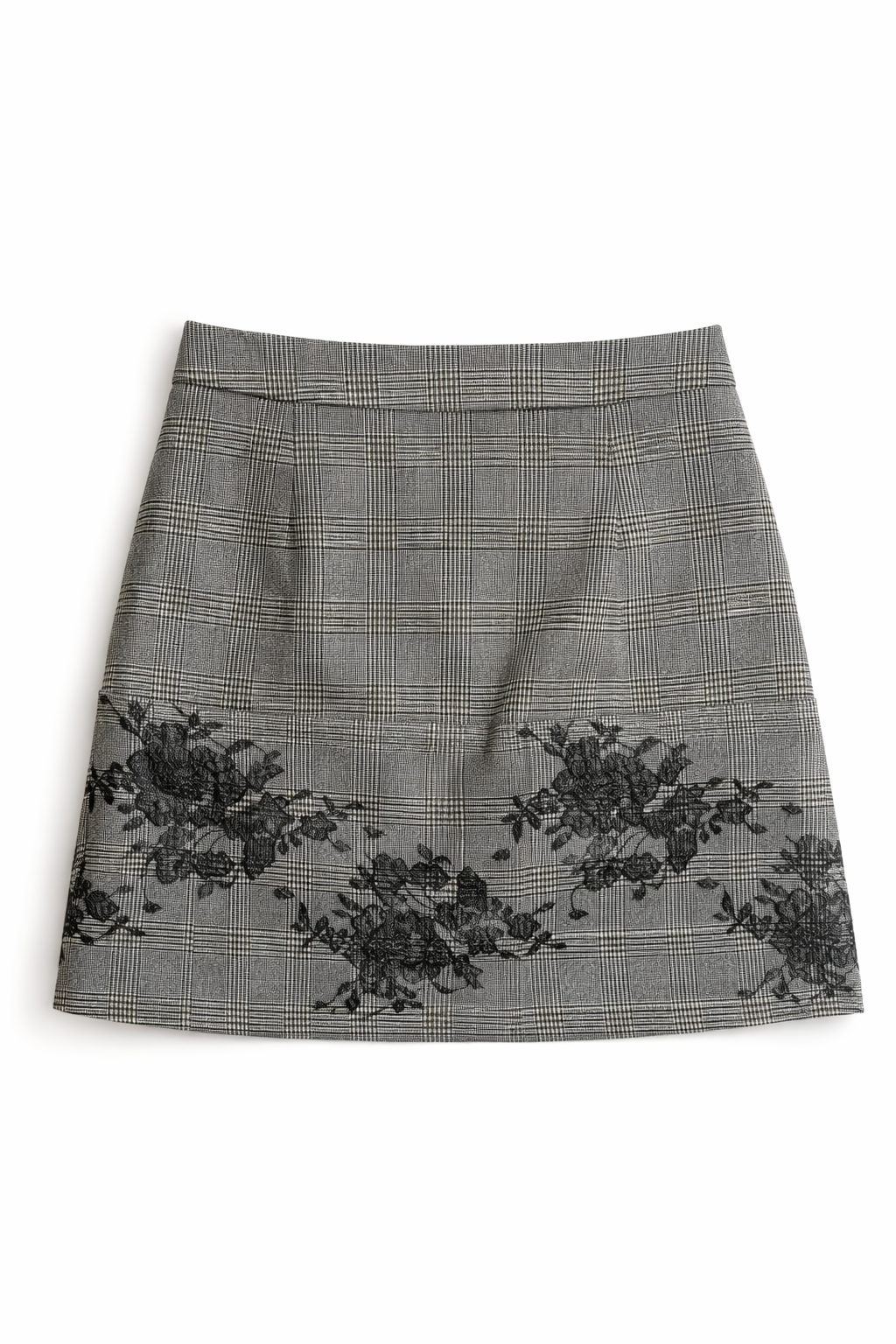 Zara Plaid Houndstooth Trafaluc Collection Floral O Ring Mini Skirt Gray Size XS