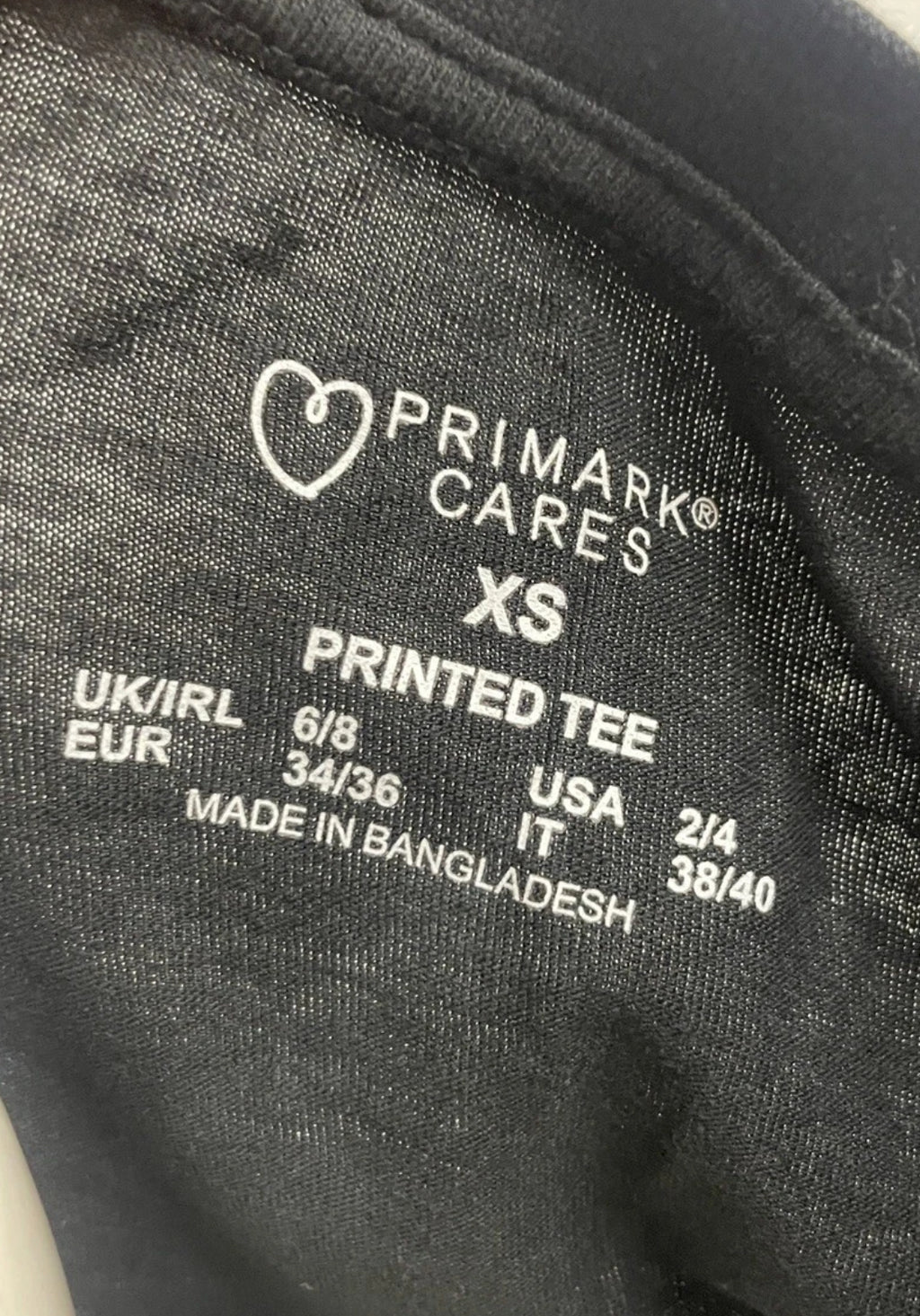 Primark Cares “Note To Self” Black Slogan Tee – XS (UK 6/8)