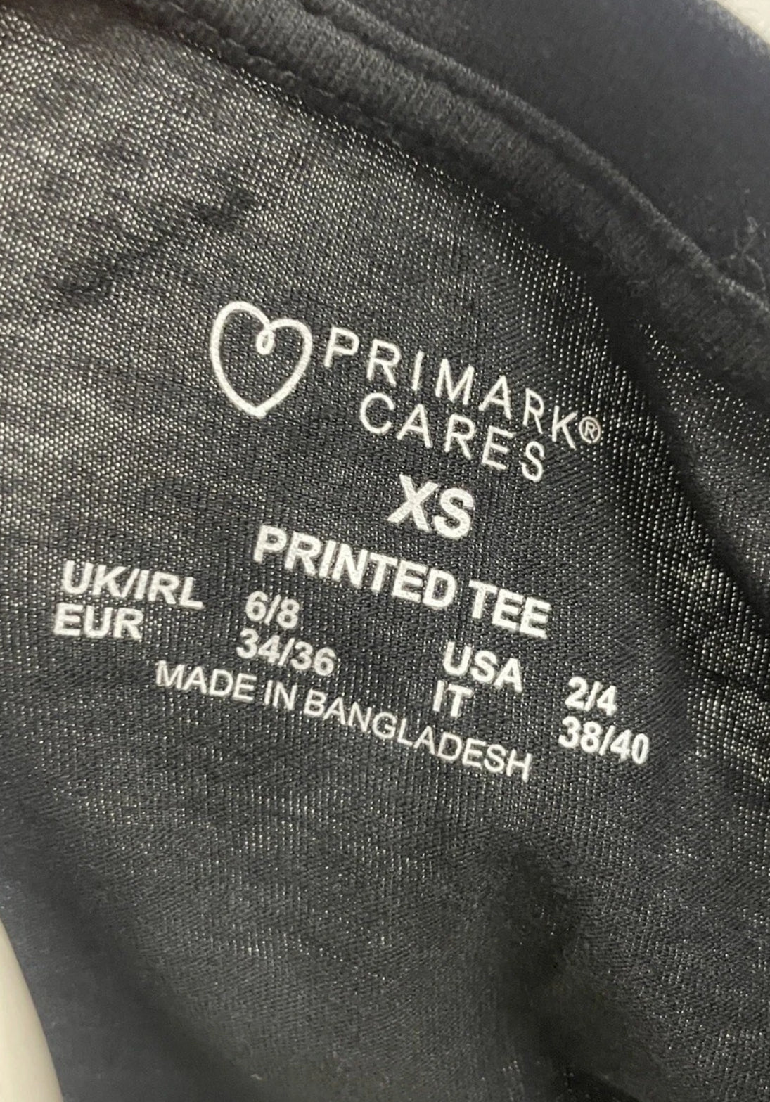 Primark Cares “Note To Self” Black Slogan Tee – XS (UK 6/8)
