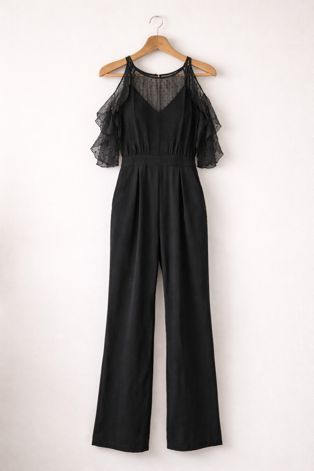 Zara Basic Black Sheer Polka Dot Jumpsuit – Size S