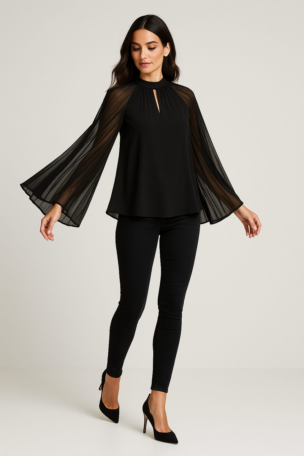 Mint Velvet Black Pleated Cape Sleeve Blouse UK S