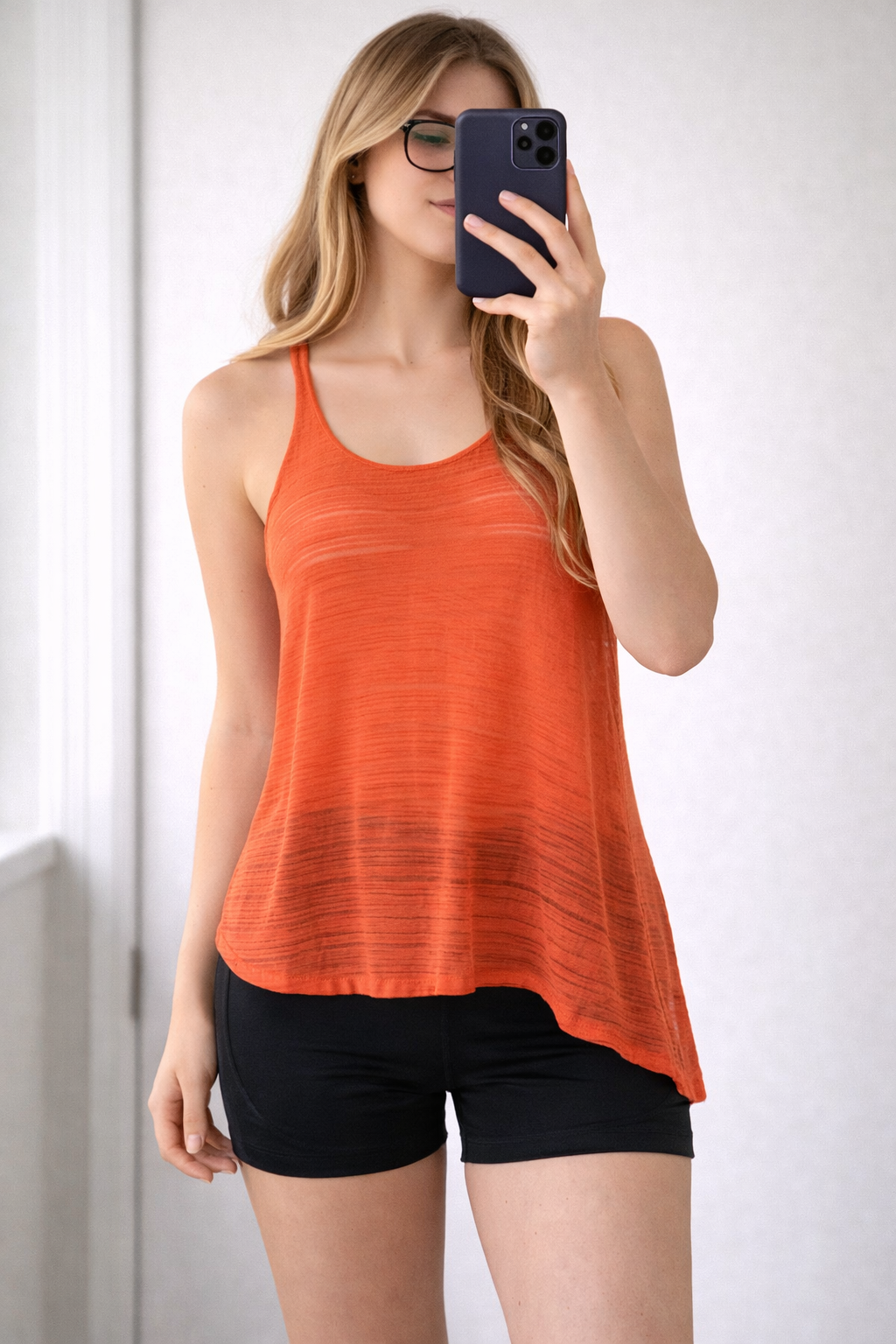 Zara W&B Collection Orange Textured Longline Tunic Top M Back Zip