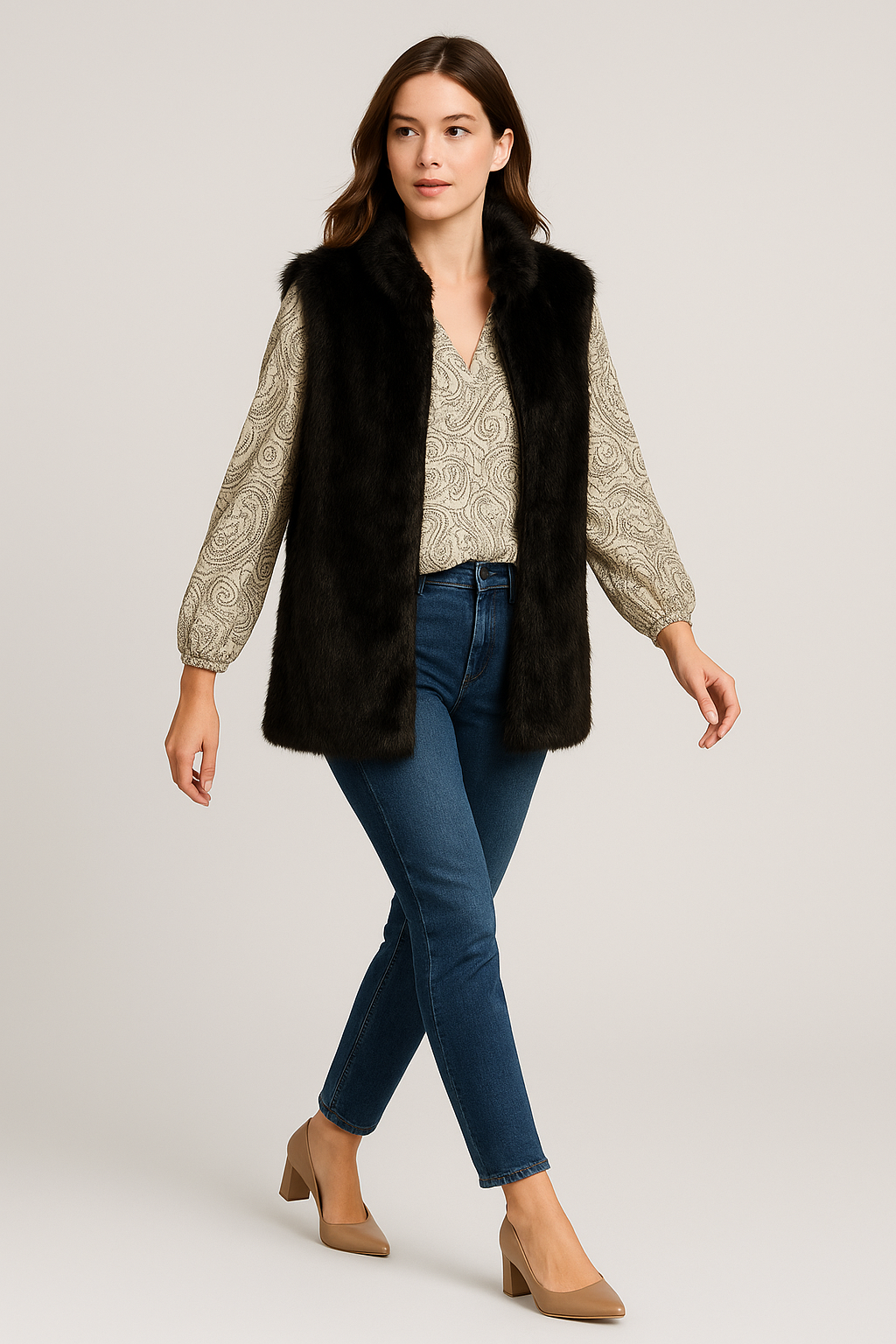 Ruby+Ed Black Faux Fur Gilet Waistcoat UK 10–12