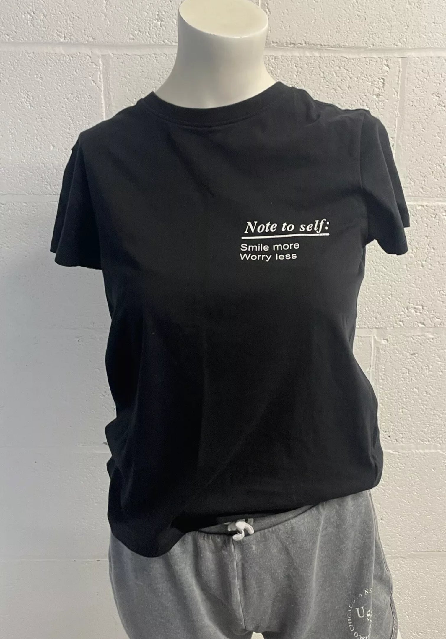 Primark Cares “Note To Self” Black Slogan Tee – XS (UK 6/8)