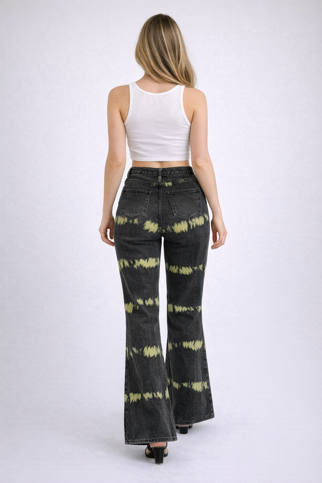 SHEIN Black & Lime Tie-Dye Flared Jeans XS (EU34/US2) Button Fly