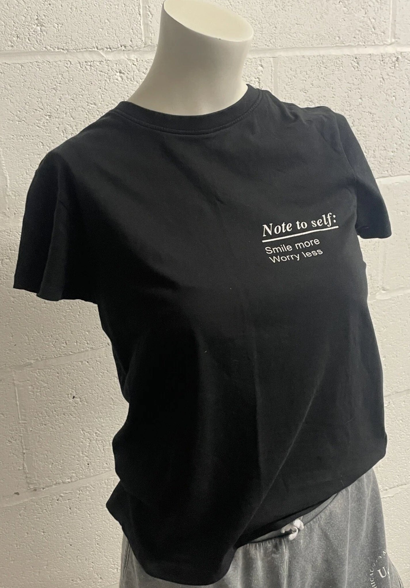 Primark Cares “Note To Self” Black Slogan Tee – XS (UK 6/8)