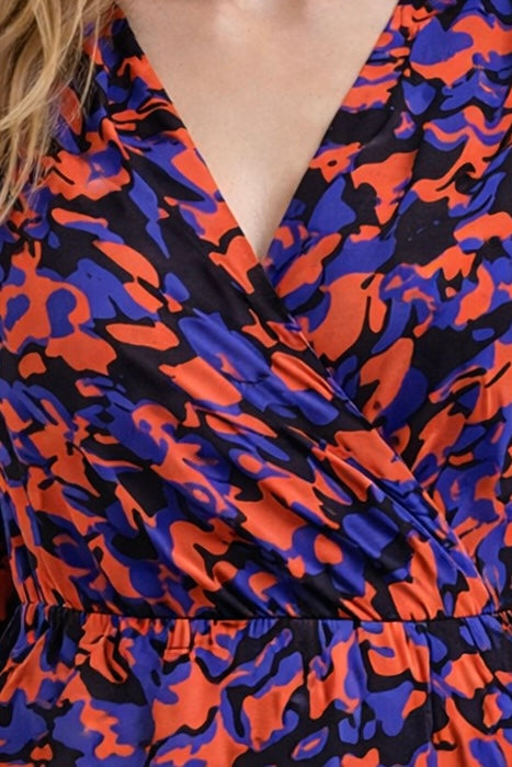 River Island Blue & Orange Abstract Floral Wrap Playsuit | UK 8