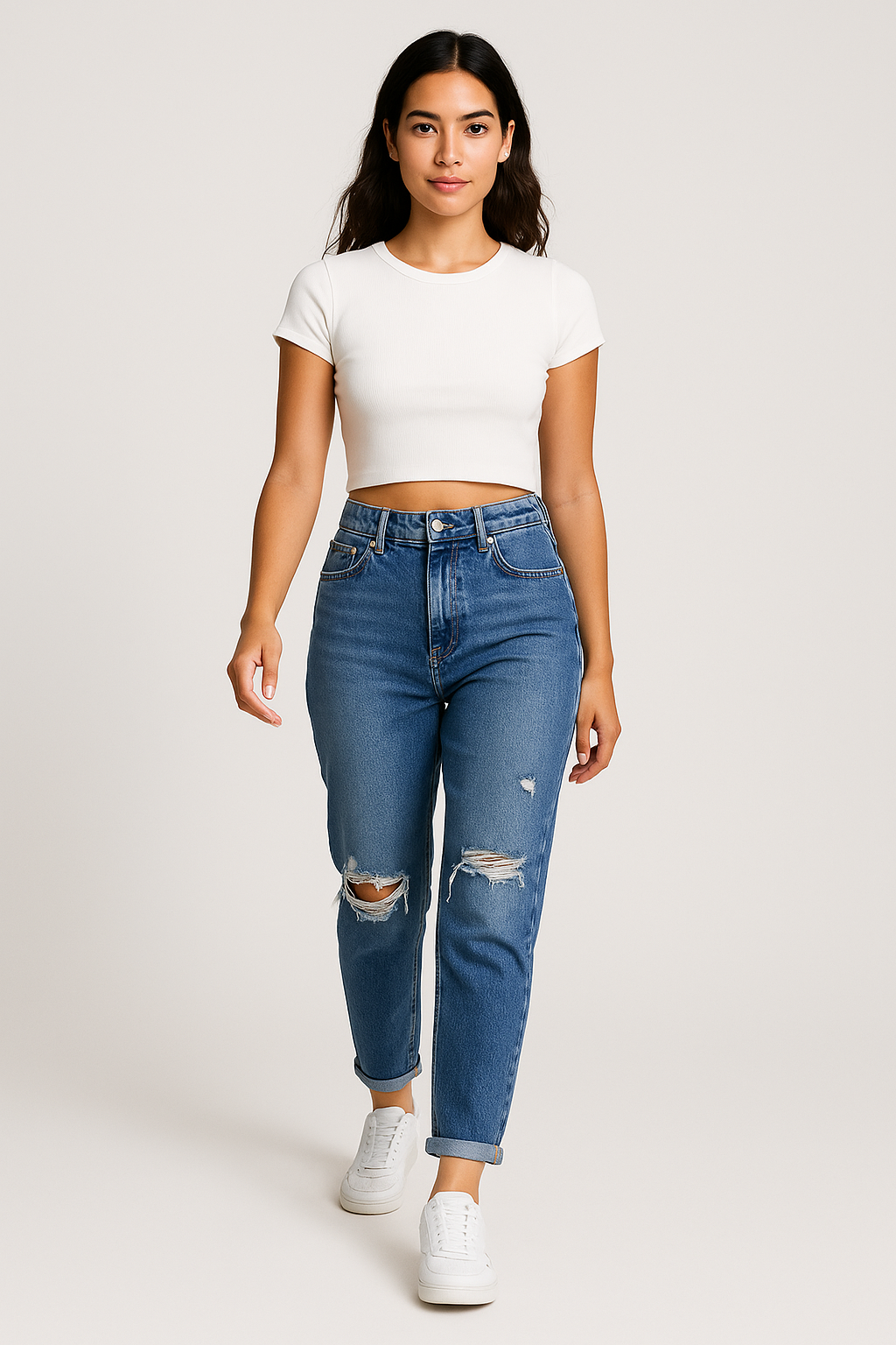 River Island Blue Distressed Mom Jeans – Short Leg UK 8S