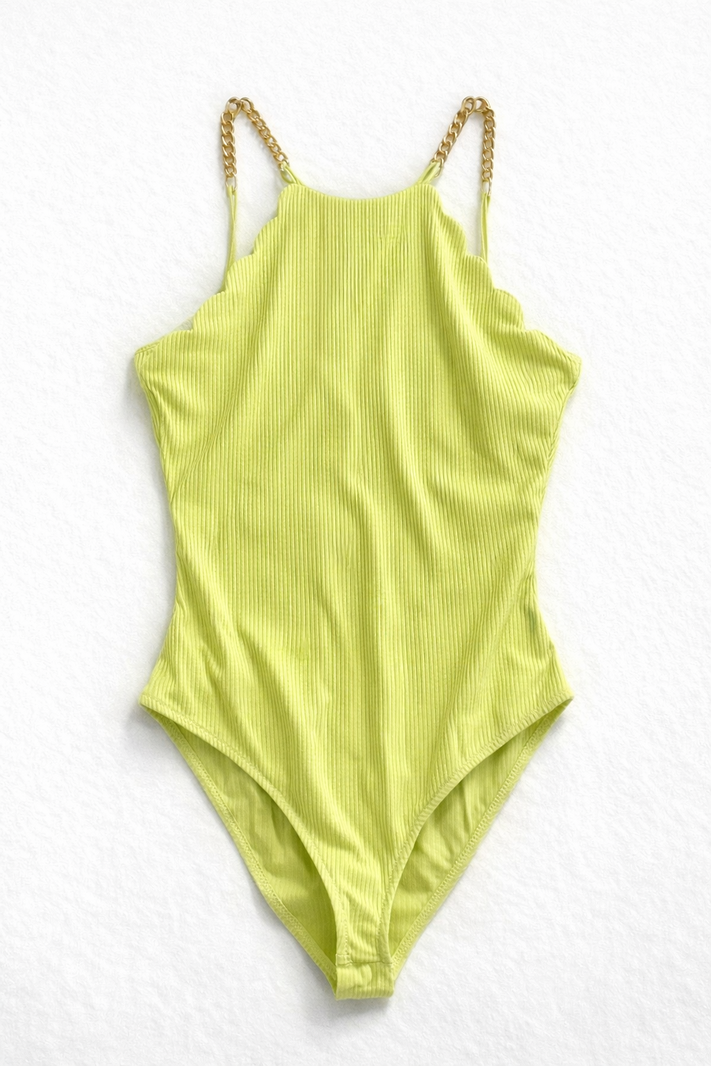 River Island Lime Ribbed Scallop Bodysuit – UK 8