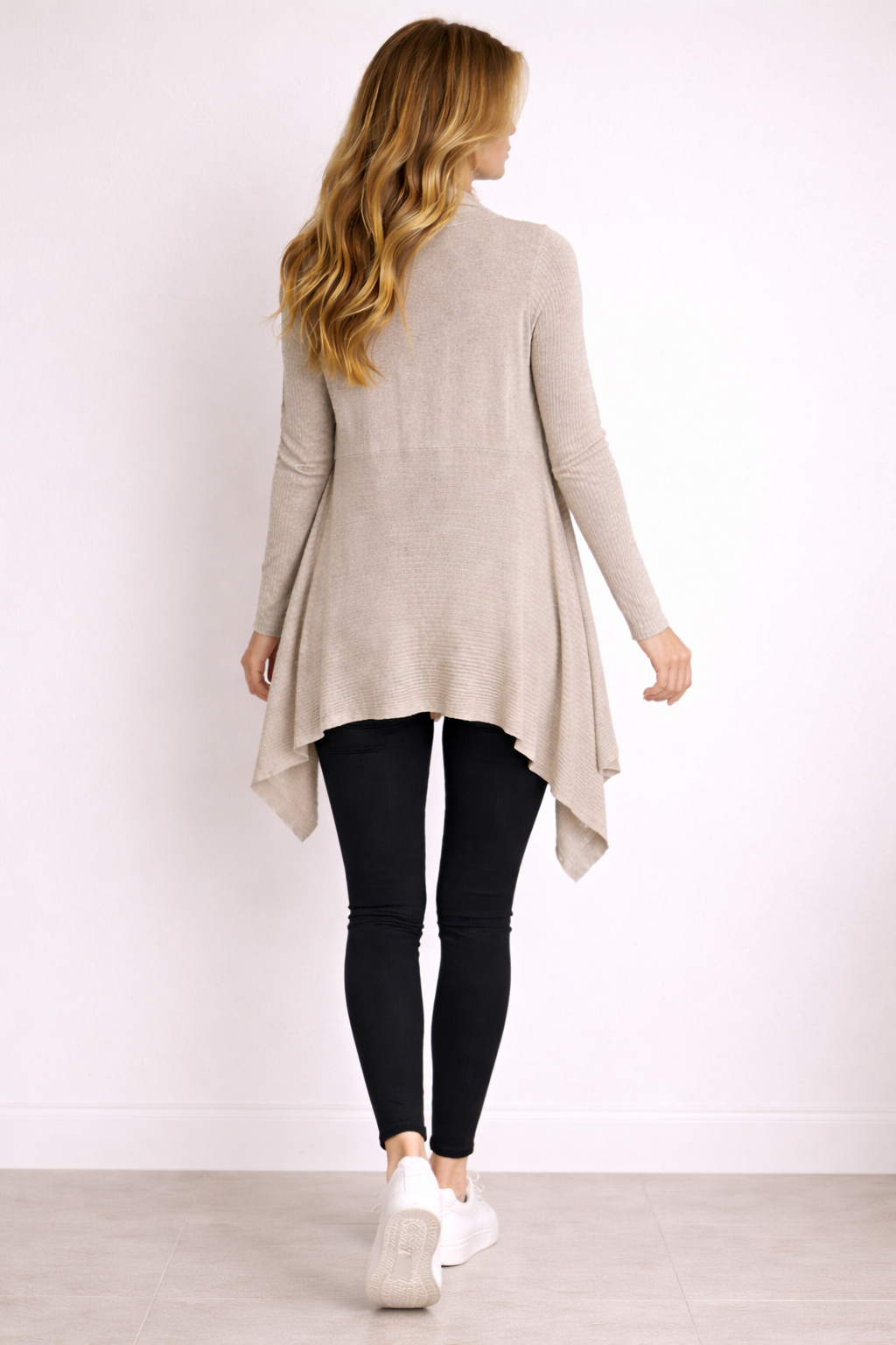 George Oatmeal Waterfall Longline Cardigan – Size L – Beige Marl Open Front Knit