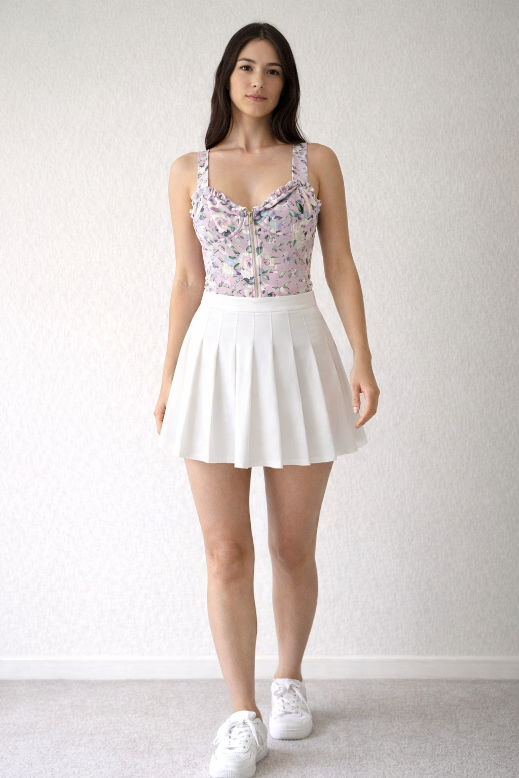 River Island Pink Floral Zip-Front Bodysuit – UK 10