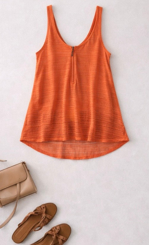 Zara W&B Collection Orange Textured Longline Tunic Top M Back Zip