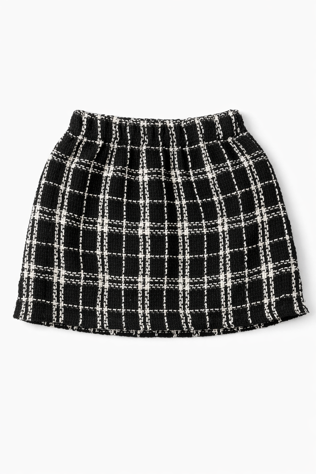SHEIN Girls Tweed Check Mini Skirt (9Y) – Black/White Pearl Button Detail