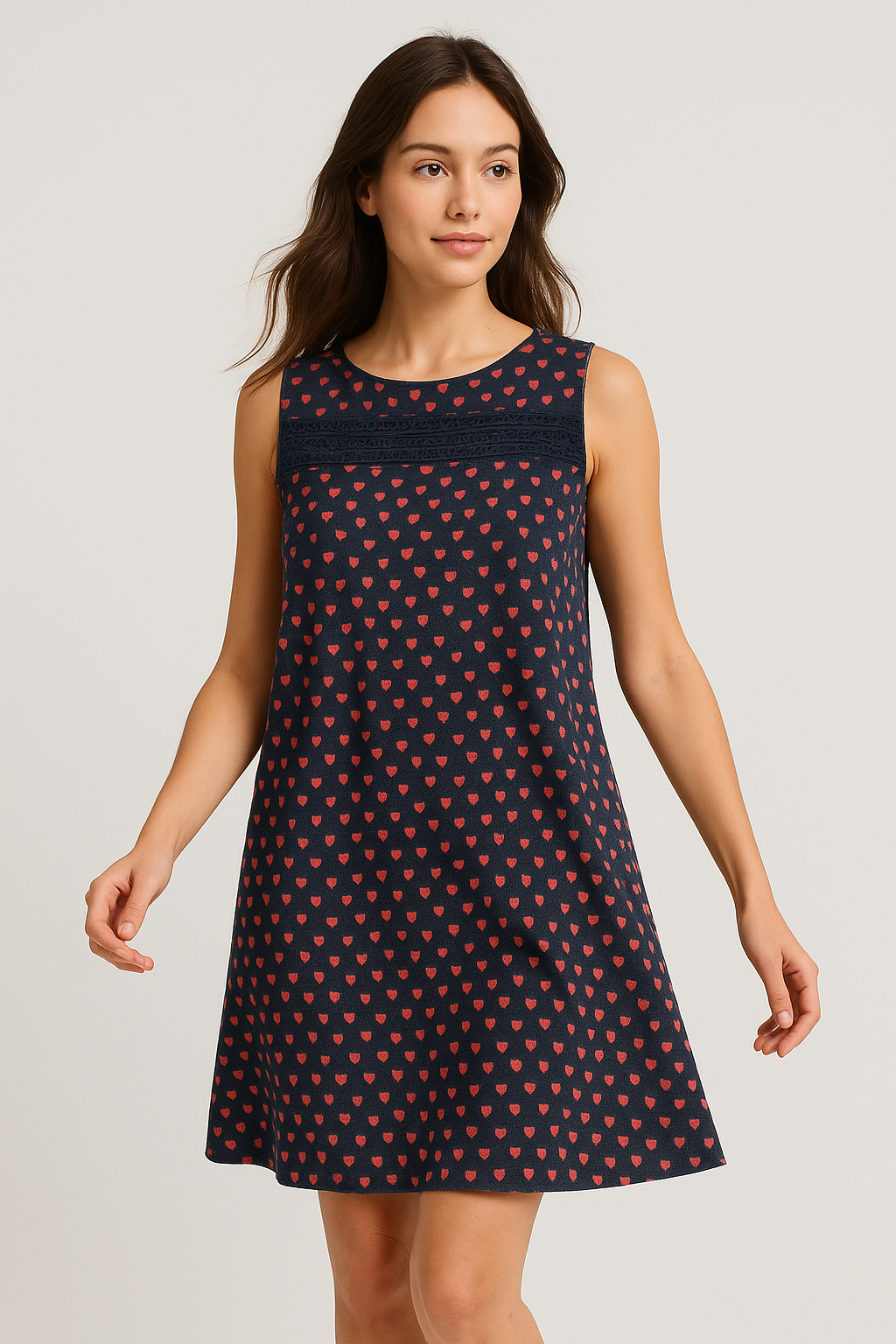 Next Navy Heart Print Linen Blend Sleeveless Dress UK 10