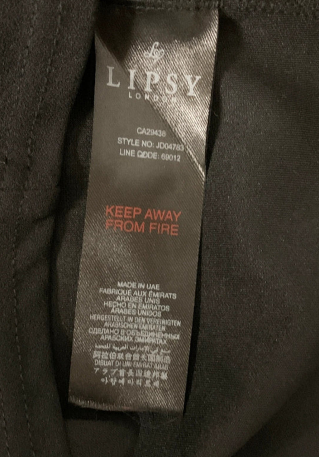 Lipsy London Black Bodycon Dress UK 12 Cutout Belted Fluted Sleeve