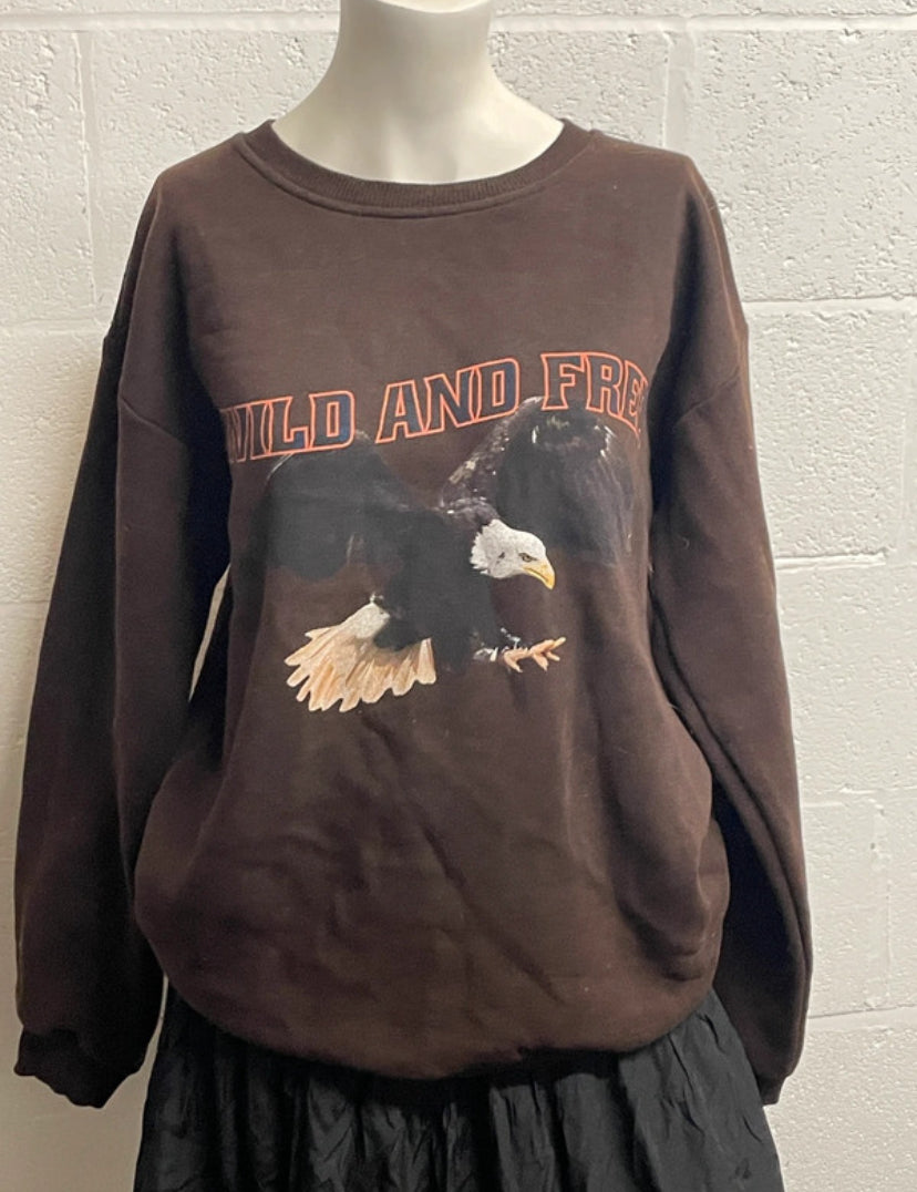 PrettyLittleThing Brown “Wild and Free” Eagle Sweatshirt Size S