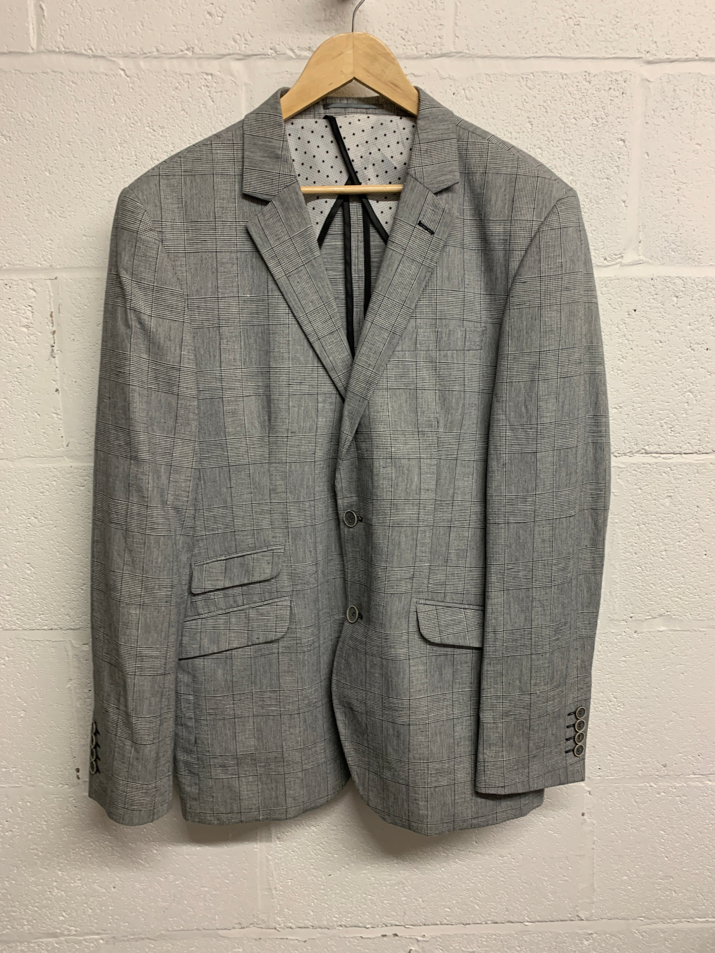 Claudio Lugli Premium Grey Check Cotton Linen Blazer Jacket EU 56