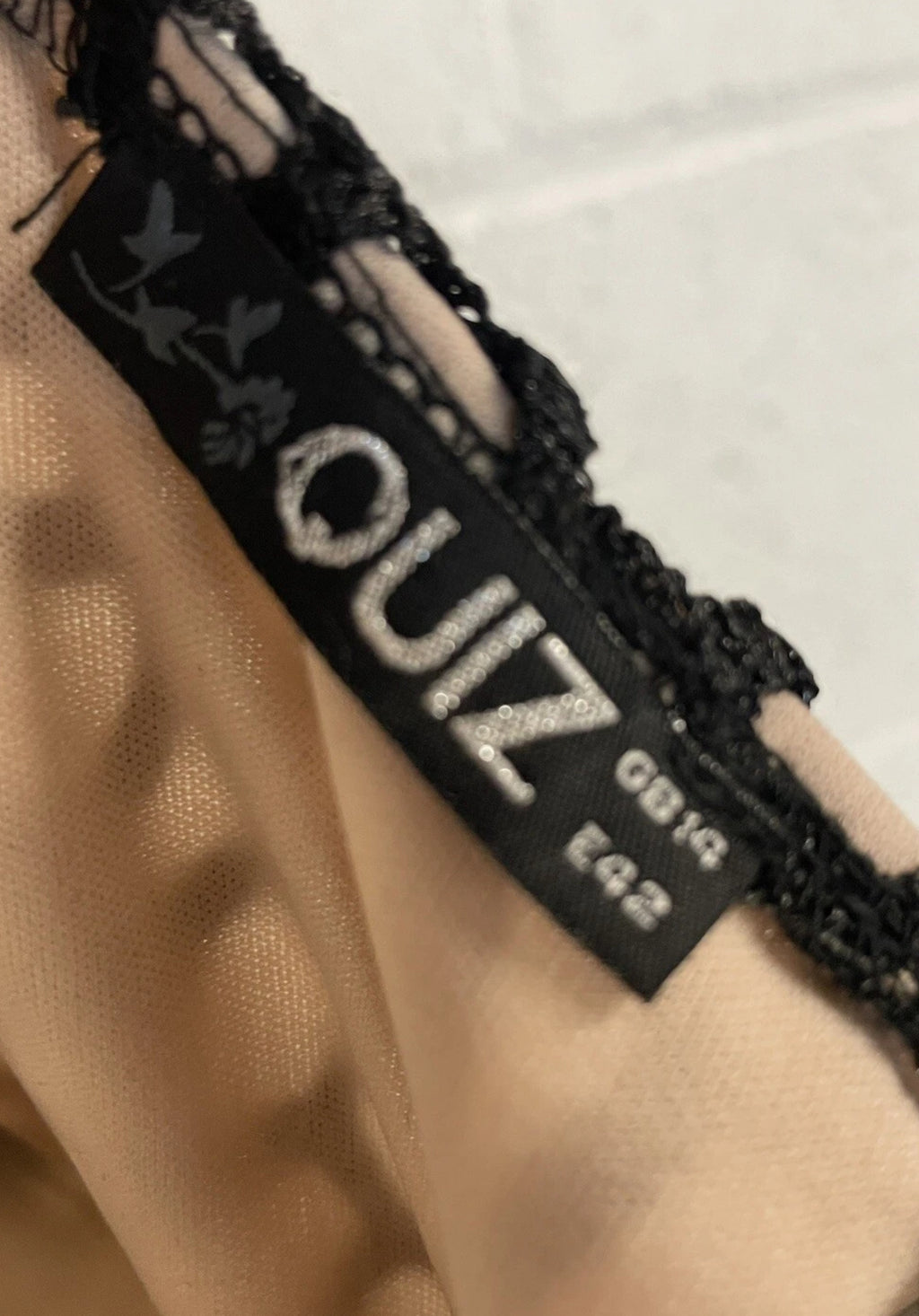 Quiz Black Crochet Lace Overlay Nude Lined Dress – UK 14 (EU 42)