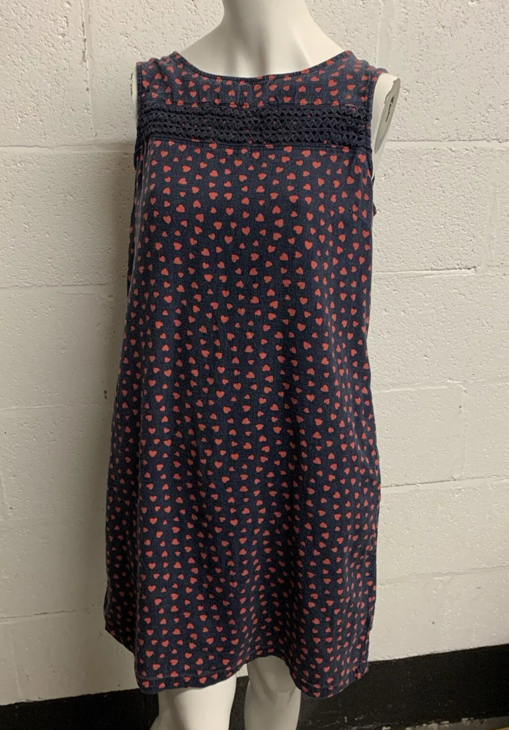 Next Navy Heart Print Linen Blend Sleeveless Dress UK 10