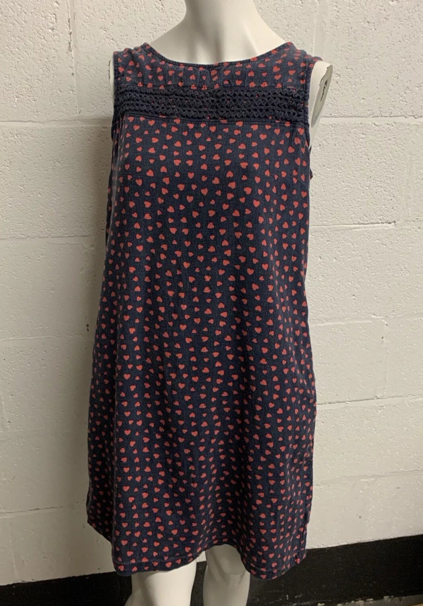 Next Navy Heart Print Linen Blend Sleeveless Dress UK 10
