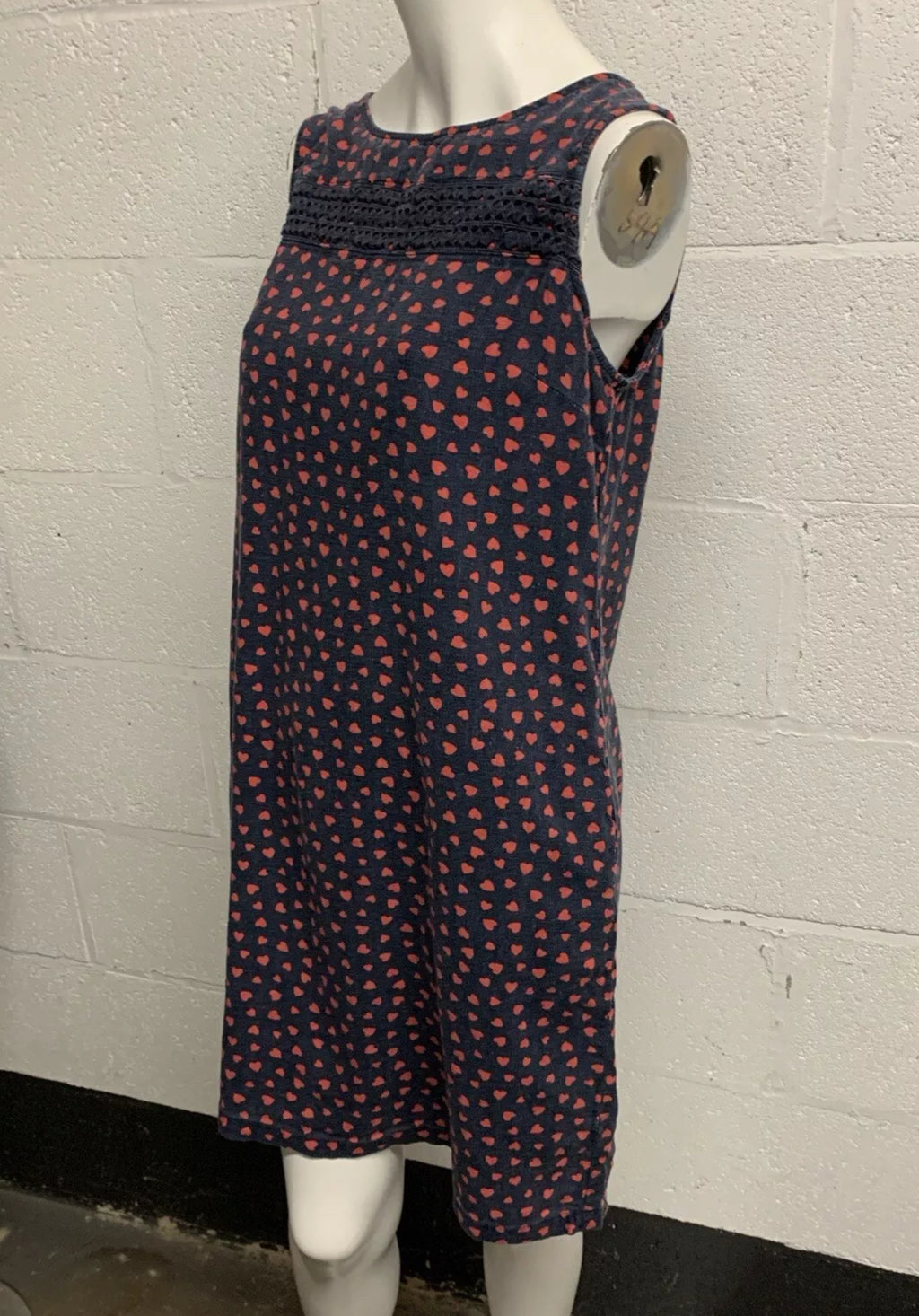 Next Navy Heart Print Linen Blend Sleeveless Dress UK 10