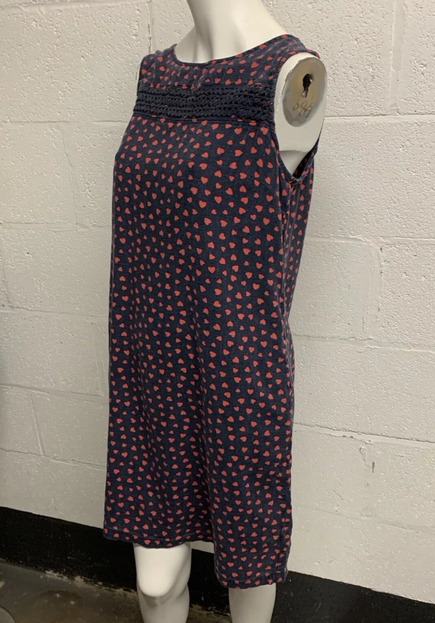 Next Navy Heart Print Linen Blend Sleeveless Dress UK 10