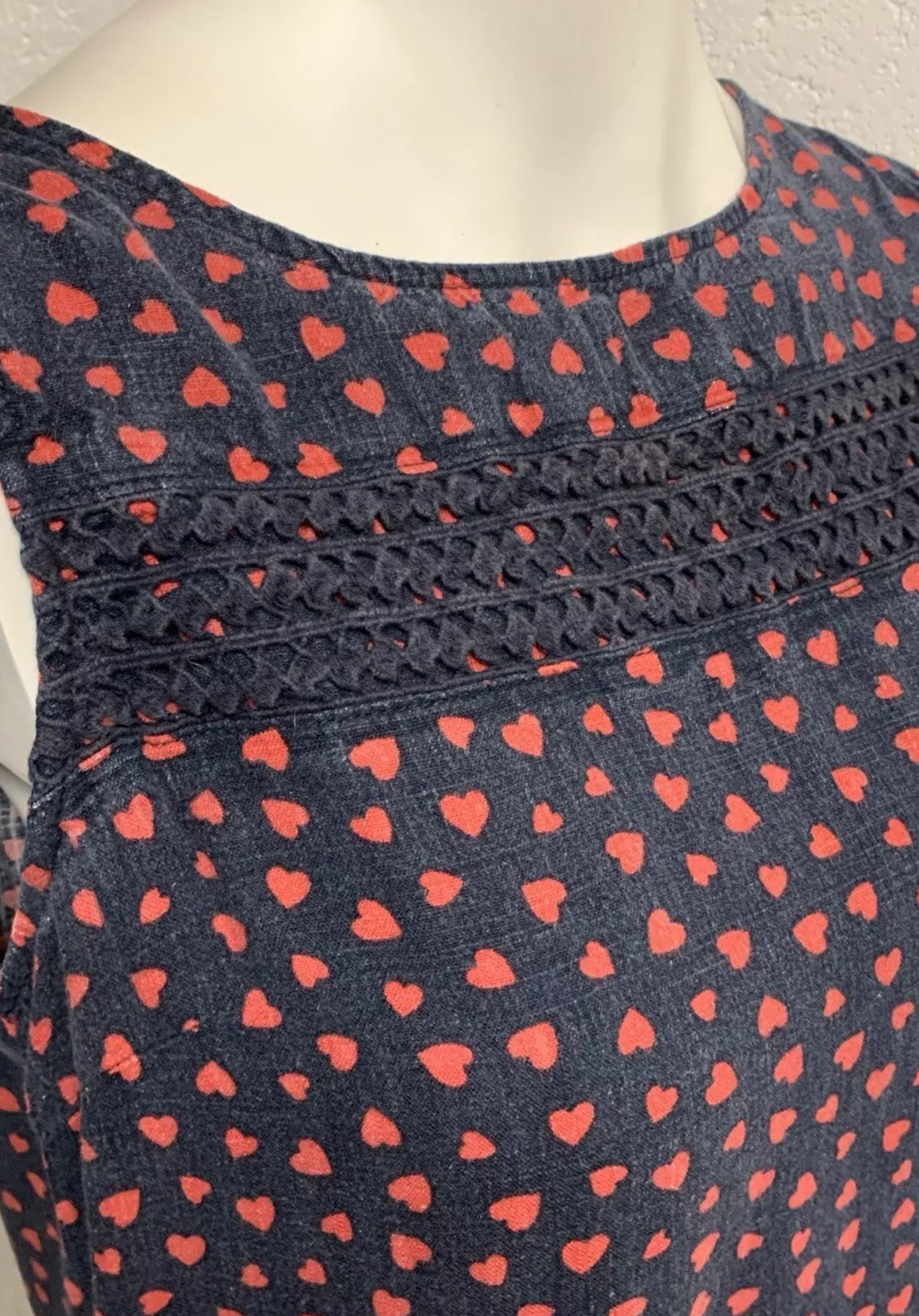 Next Navy Heart Print Linen Blend Sleeveless Dress UK 10