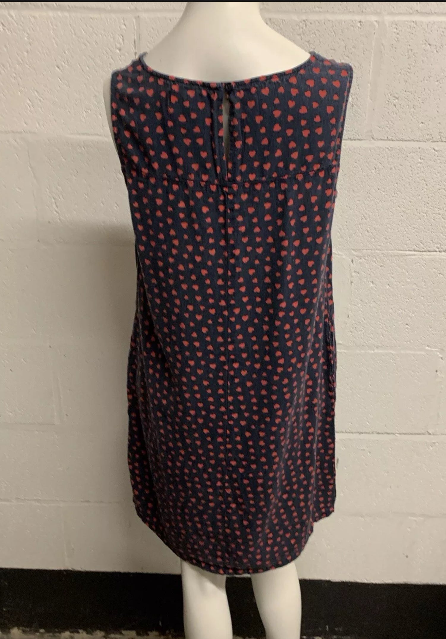 Next Navy Heart Print Linen Blend Sleeveless Dress UK 10