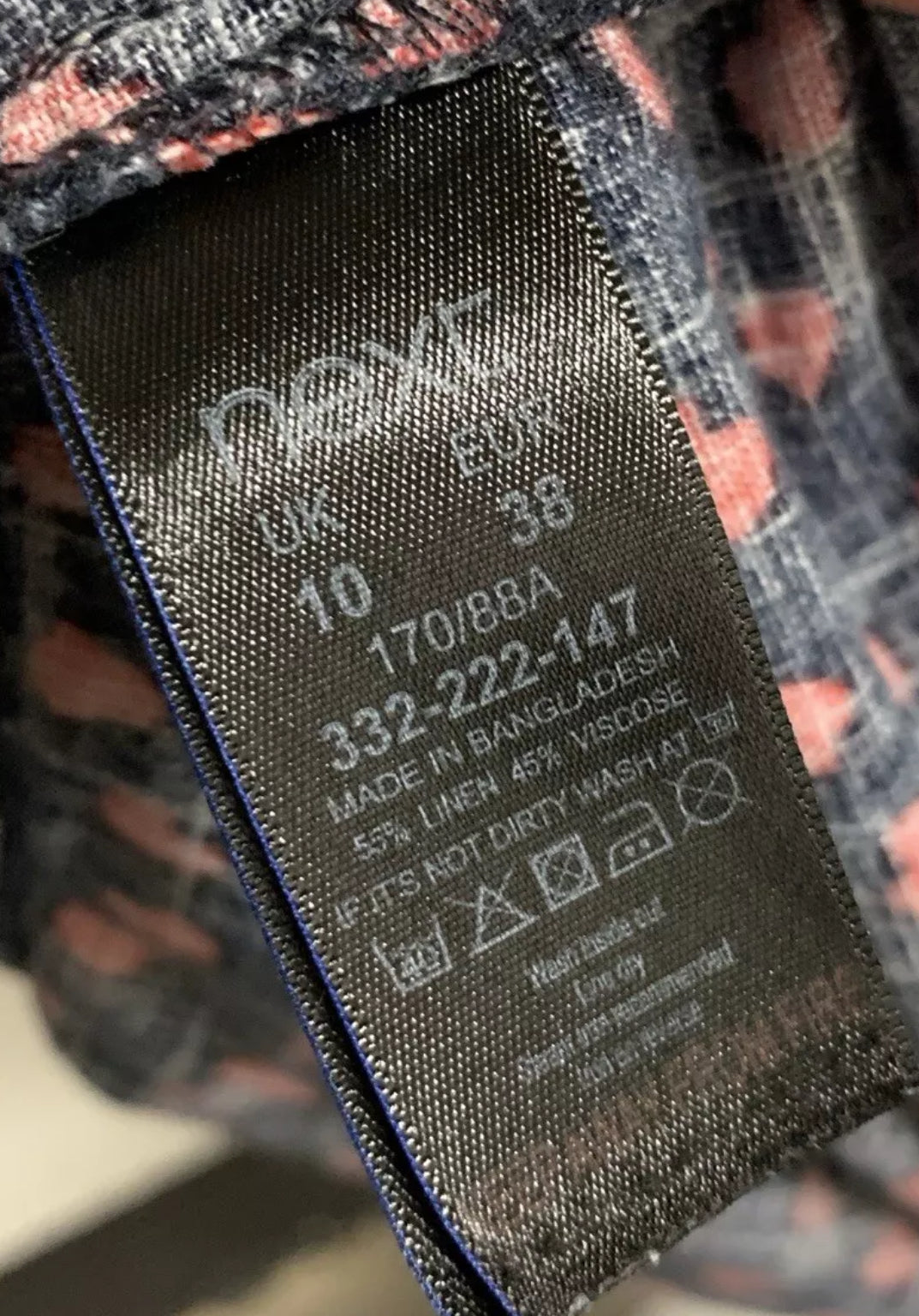 Next Navy Heart Print Linen Blend Sleeveless Dress UK 10