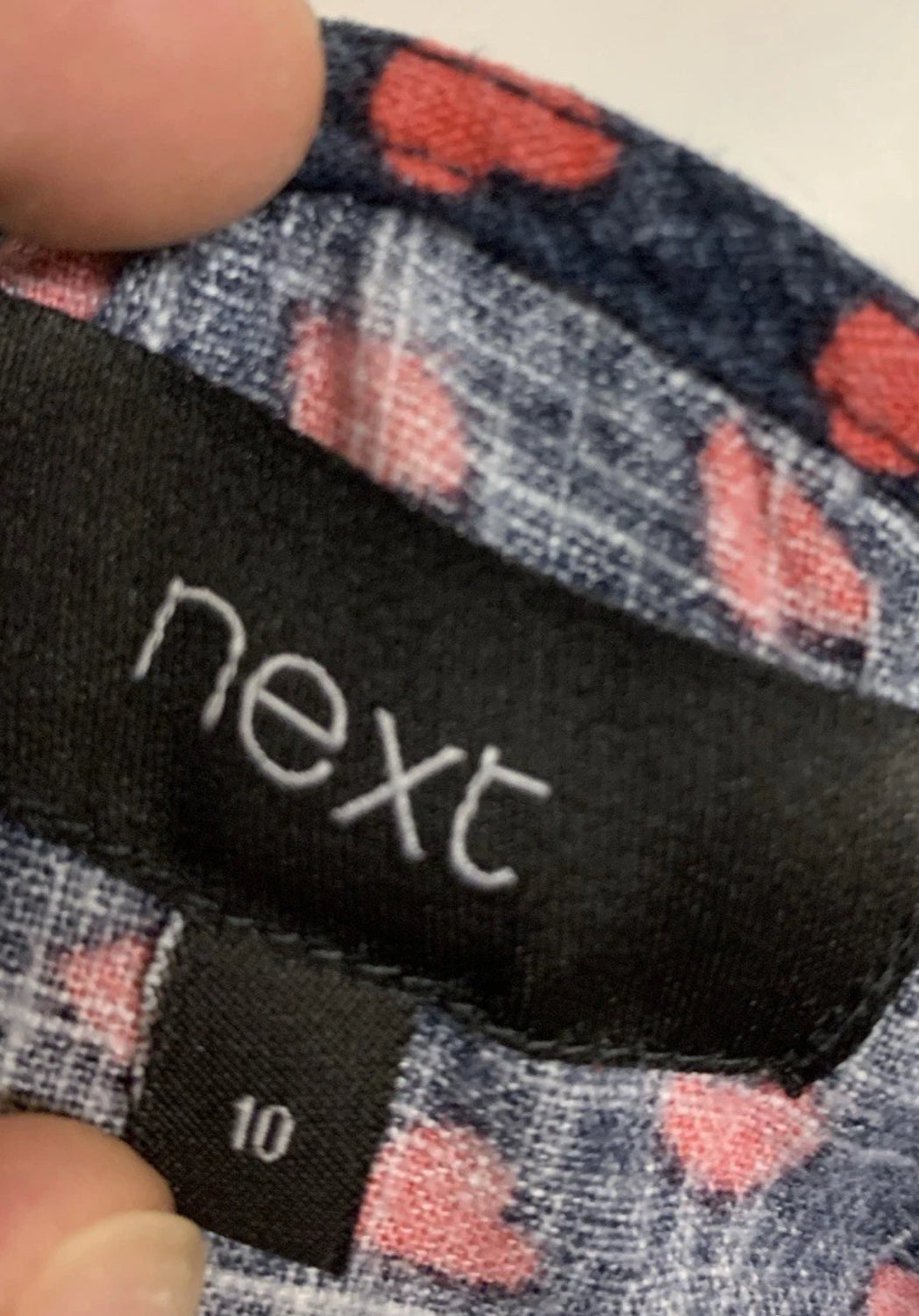 Next Navy Heart Print Linen Blend Sleeveless Dress UK 10