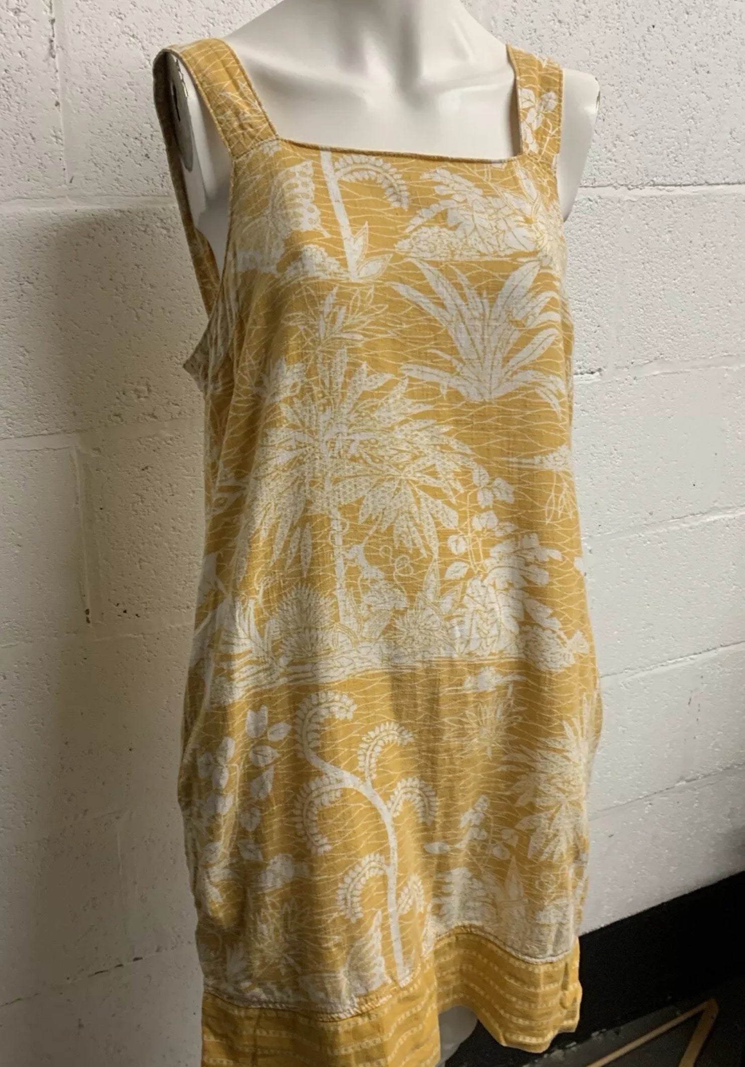Next Yellow & White Tropical Linen Blend Sleeveless Shift Dress – UK 10