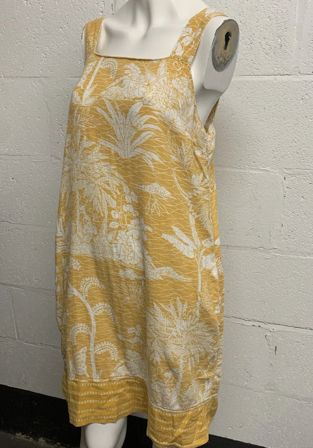 Next Yellow & White Tropical Linen Blend Sleeveless Shift Dress – UK 10