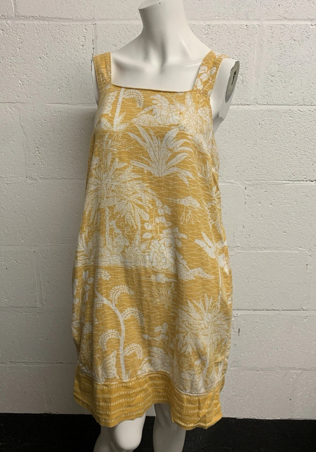 Next Yellow & White Tropical Linen Blend Sleeveless Shift Dress – UK 10