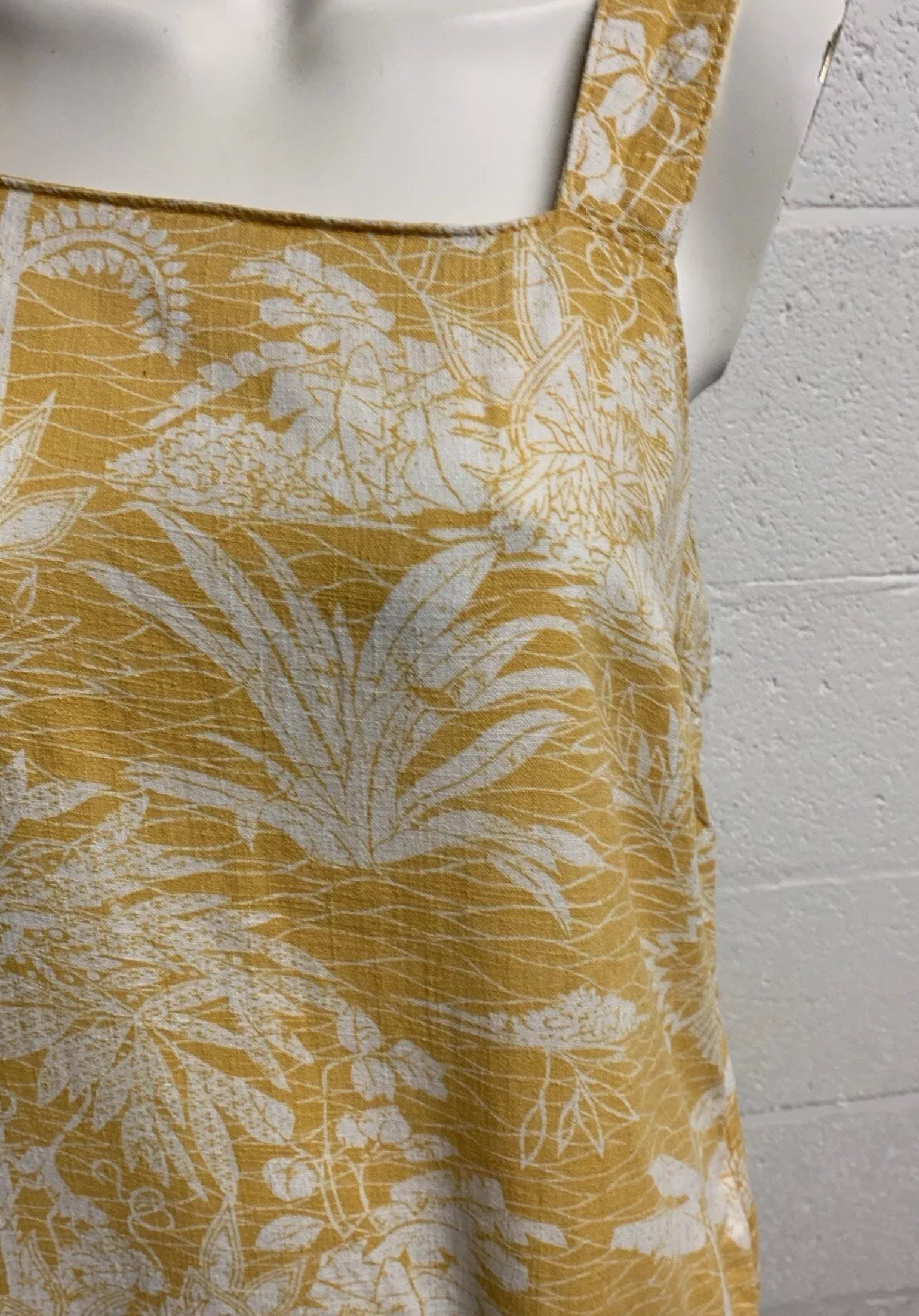 Next Yellow & White Tropical Linen Blend Sleeveless Shift Dress – UK 10