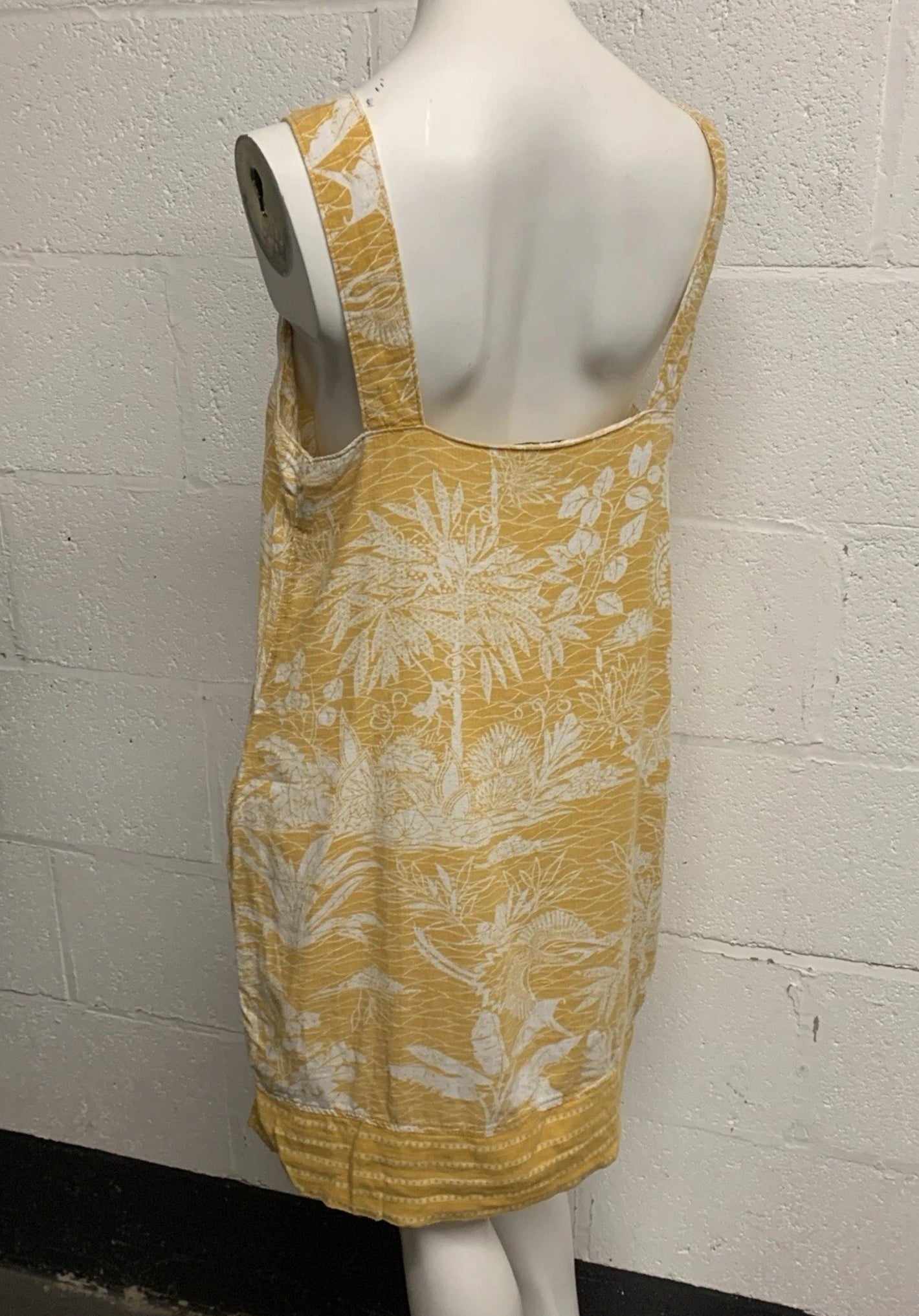 Next Yellow & White Tropical Linen Blend Sleeveless Shift Dress – UK 10