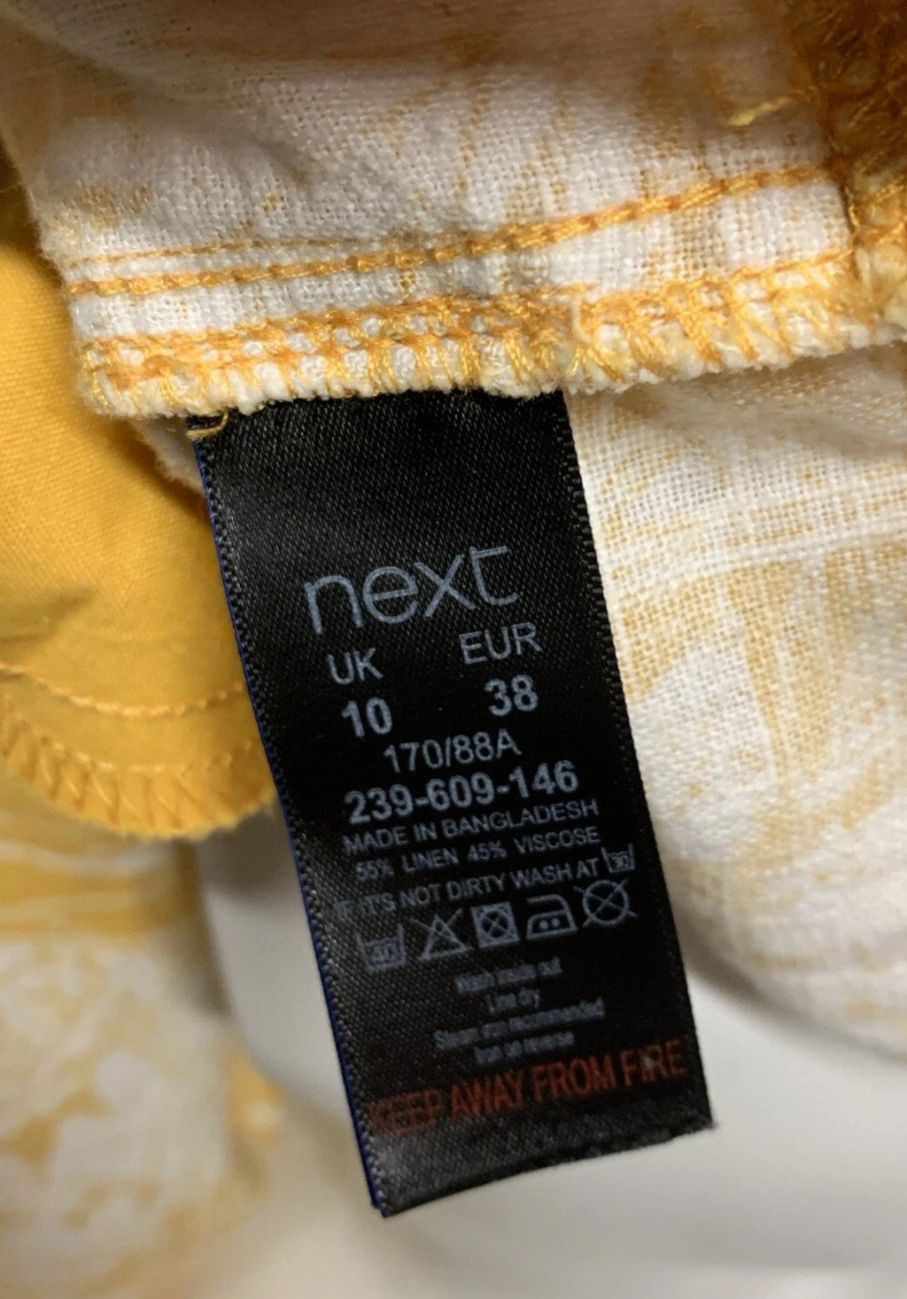 Next Yellow & White Tropical Linen Blend Sleeveless Shift Dress – UK 10