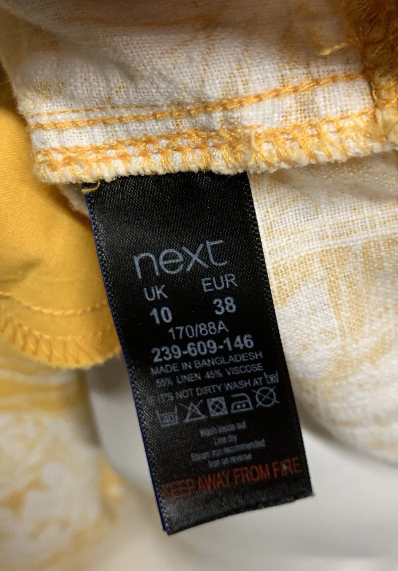 Next Yellow & White Tropical Linen Blend Sleeveless Shift Dress – UK 10