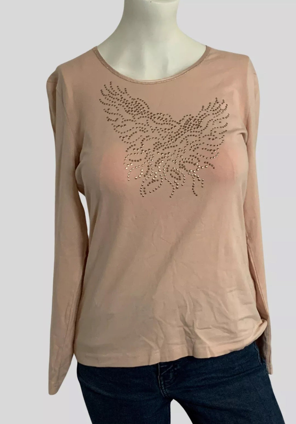 Basler Nude Long Sleeve Embellished Jersey Top | Rhinestone Burst Design UK 12