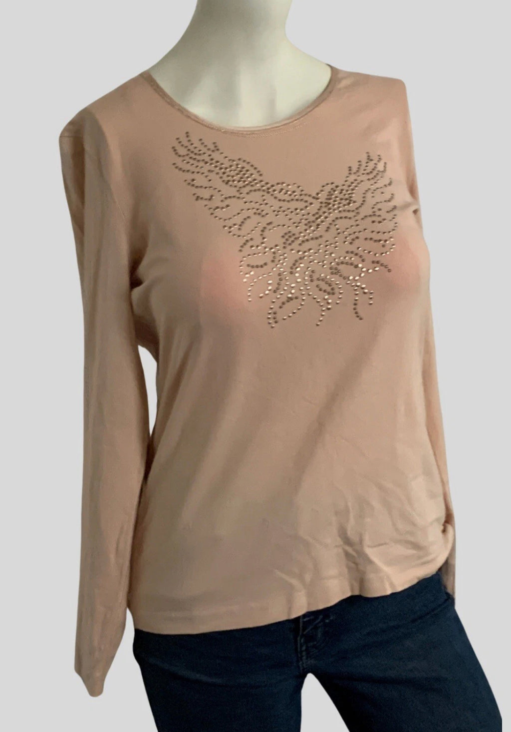 Basler Nude Long Sleeve Embellished Jersey Top | Rhinestone Burst Design UK 12