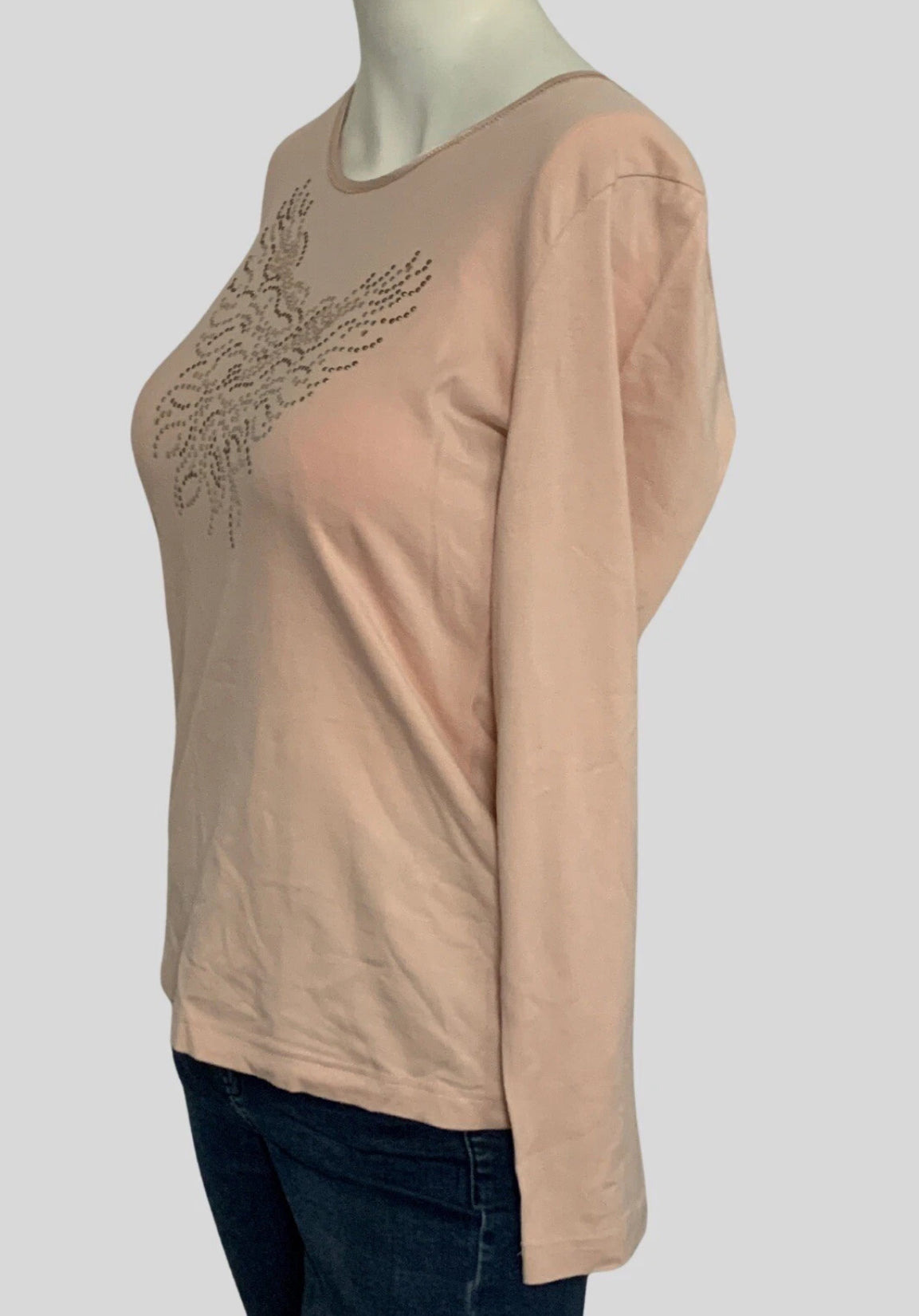 Basler Nude Long Sleeve Embellished Jersey Top | Rhinestone Burst Design UK 12