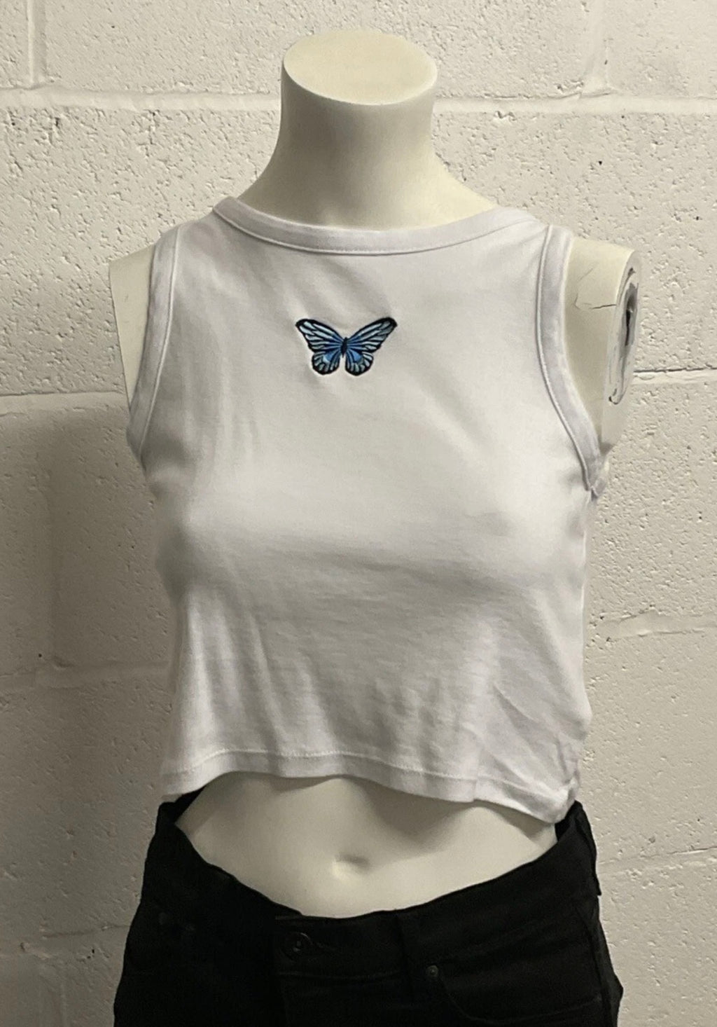 Boohoo Tall White Butterfly Crop Top – UK 10