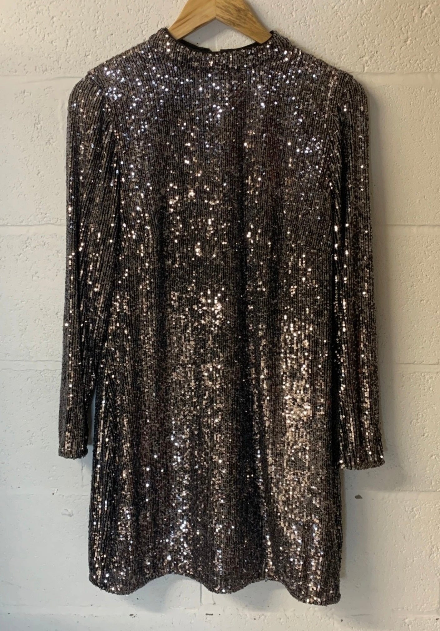 Mint Velvet Silver Sequin Long Sleeve Mini Dress UK 10