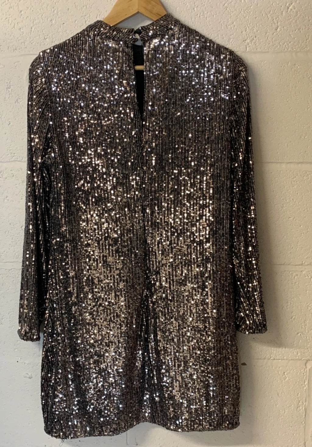 Mint Velvet Silver Sequin Long Sleeve Mini Dress UK 10