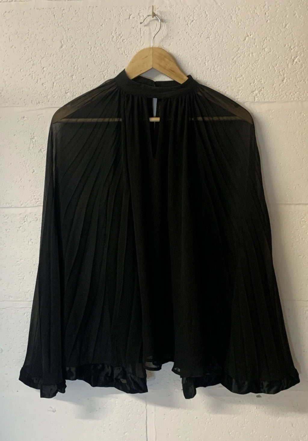 Mint Velvet Black Pleated Cape Sleeve Blouse UK S