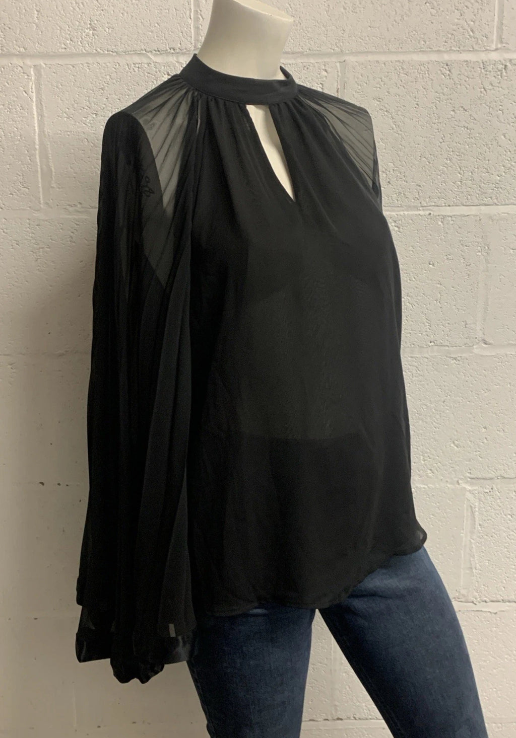 Mint Velvet Black Pleated Cape Sleeve Blouse UK S